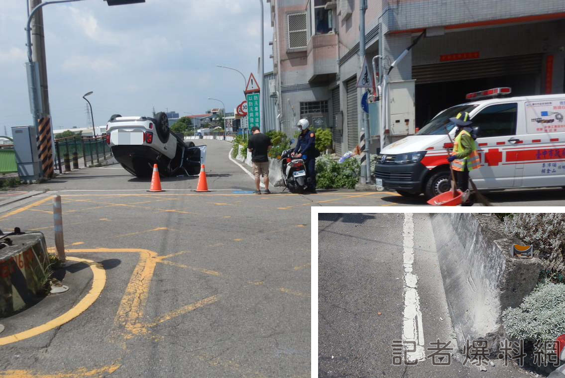 台中霧峰小客車自撞護欄翻車  網「這樣的設計是在搞駕駛人嗎？」