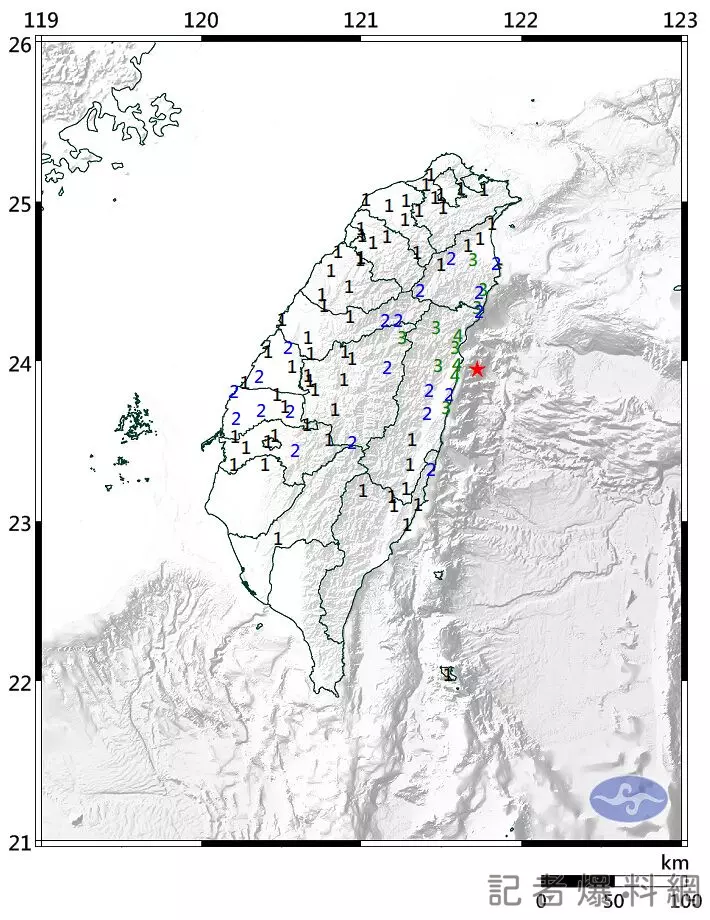 花蓮外海發生規模5.2地震 當地最大震度4級
